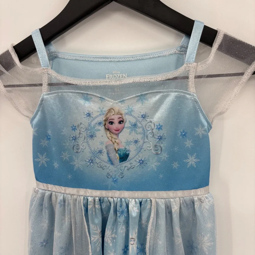 Disney Frozen Elsa Nightgown Kids 4T Blue Snowflake Princess Gown Sleepwear Cute